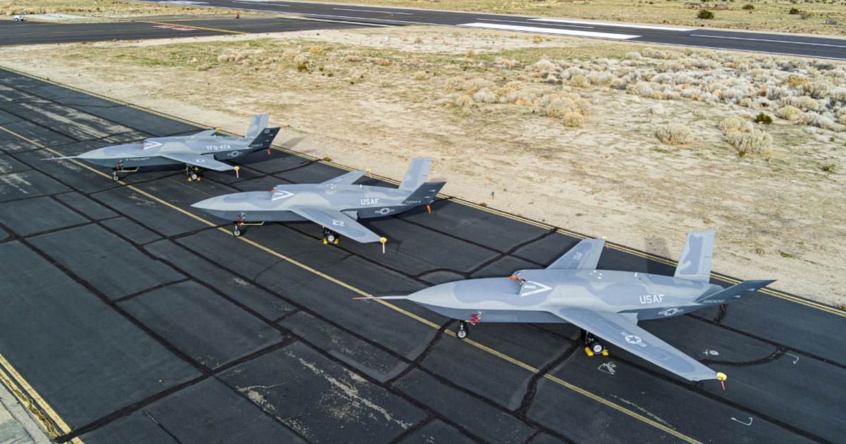 The YFQ-42A Collaborative Combat Aircraft from General Atomics Aeronautical Systems.