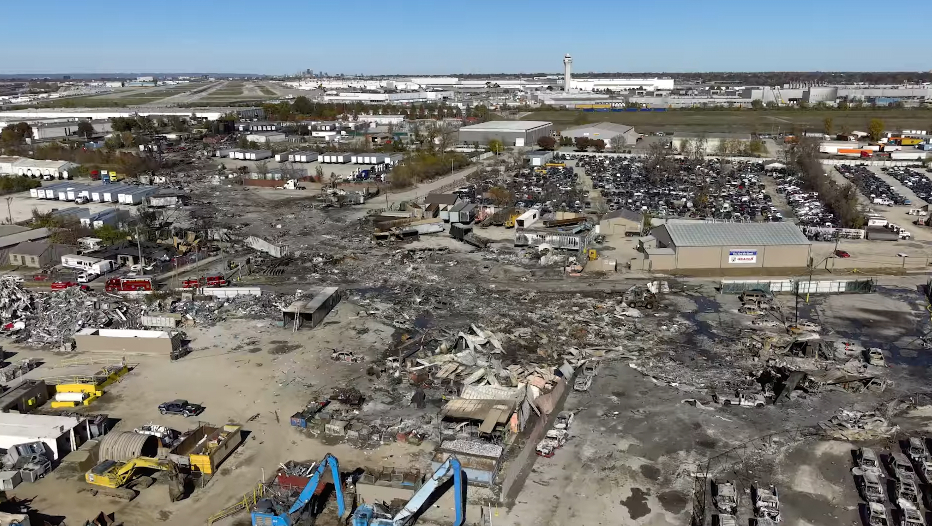 This photo provided by the National Transportation Safety Board shows UPS plane crash scene, Nov. 6, 2025 in Louisville, Ky.