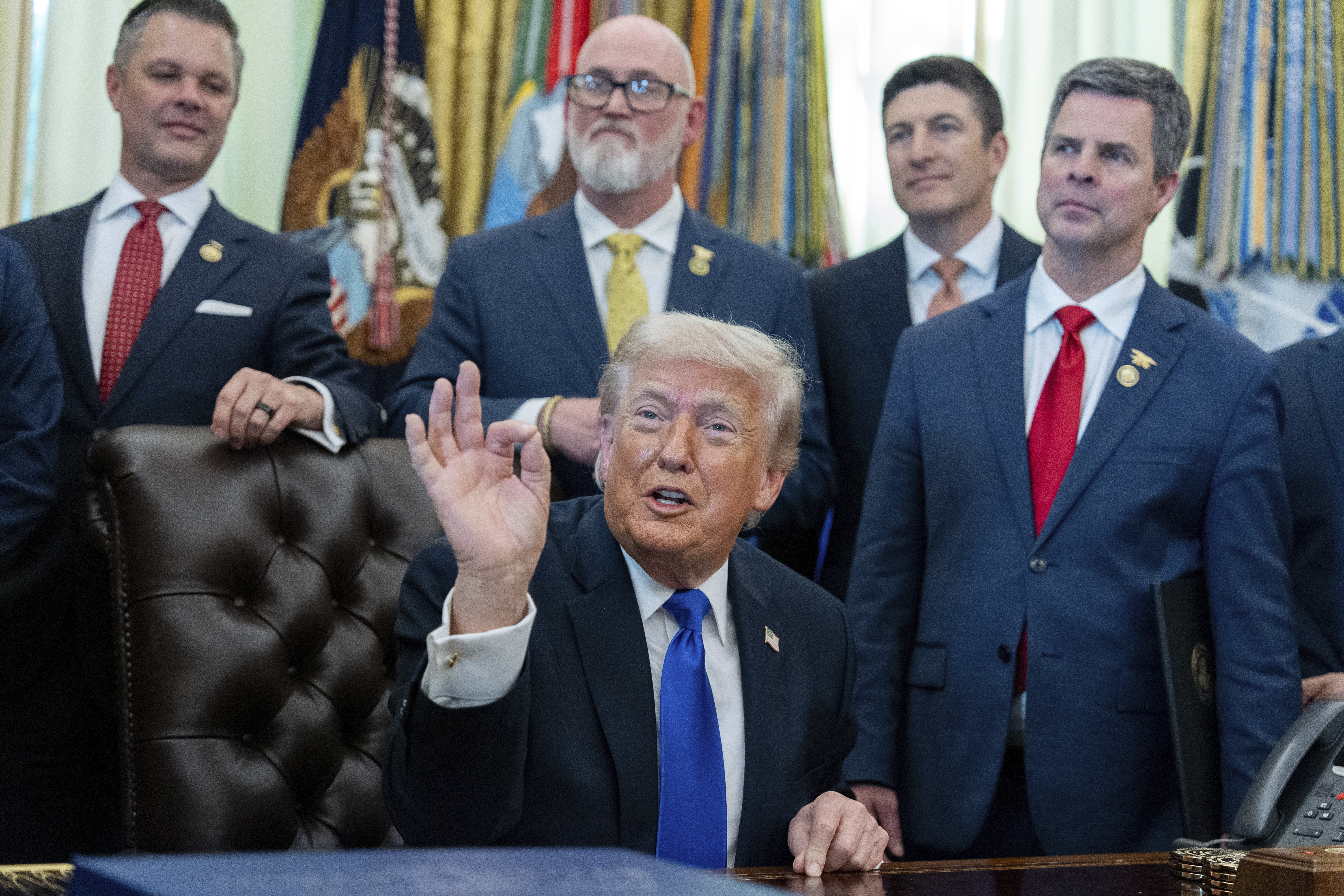President Donald Trump speaks in the Oval Office of the White House, Thursday, April 30, 2026, in Washington.