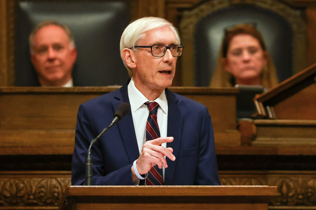 Wisconsin Gov. Tony Evers delivers his State of the State address at the Wisconsin State Capitol, Feb. 17, 2026, in Madison, Wis.