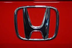 This is the Honda logo on a Honda Civic Sport Touring automobile on display at the Pittsburgh International Auto Show in Pittsburgh, Feb. 14, 2025.