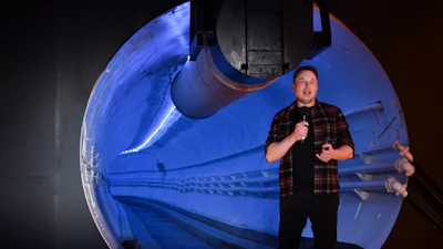 Elon Musk, co-founder and chief executive officer of Tesla Inc., speaks during an unveiling event for the Boring Co. Hawthorne test tunnel in Hawthorne, Calif., on Tuesday, Dec. 18, 2018.