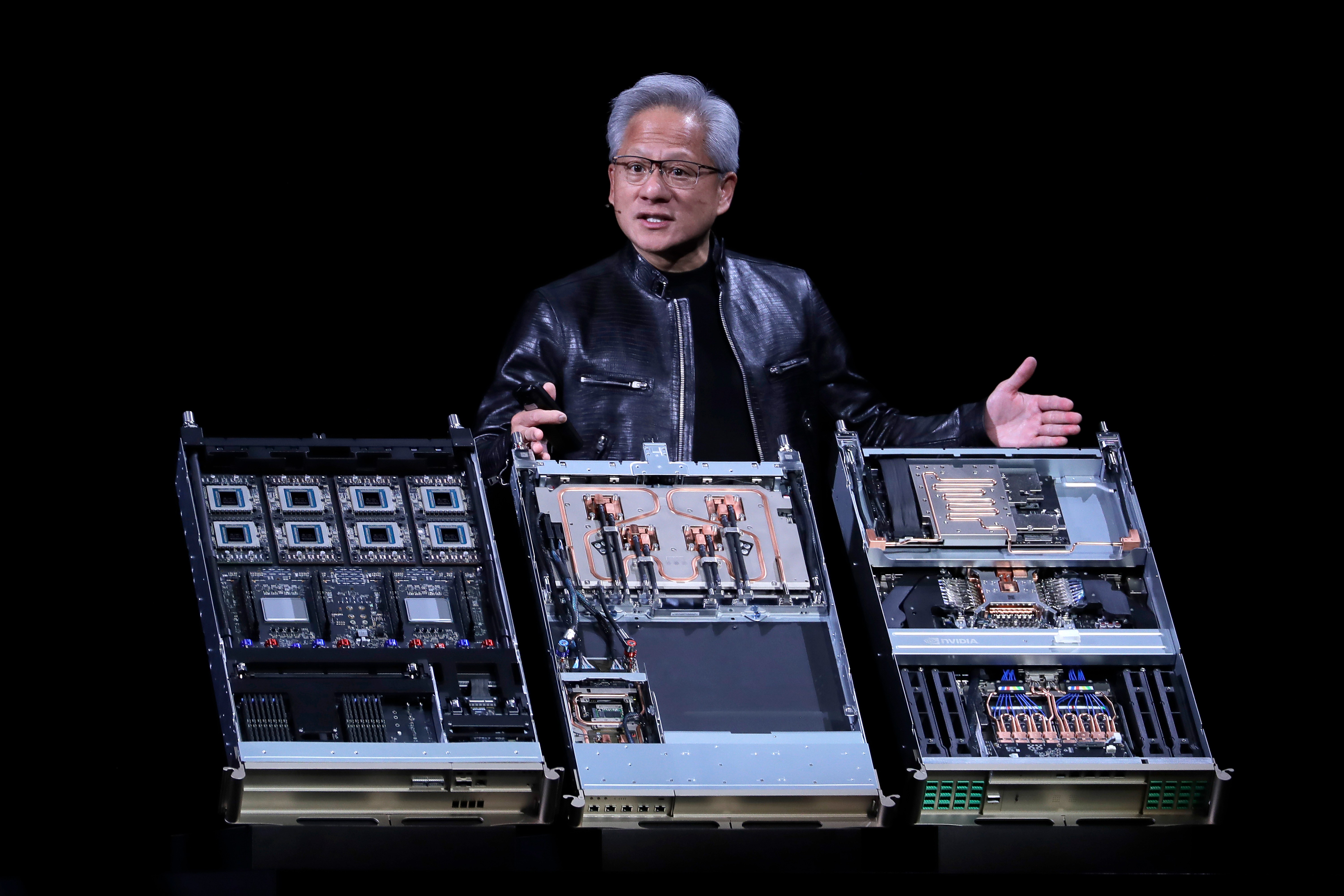 Nvidia CEO Jensen Huang delivers a speech during the Computex 2026 exhibition in Taipei, Taiwan, Monday, June 1, 2026.