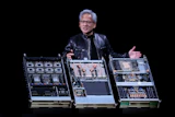 Nvidia CEO Jensen Huang delivers a speech during the Computex 2026 exhibition in Taipei, Taiwan, Monday, June 1, 2026.