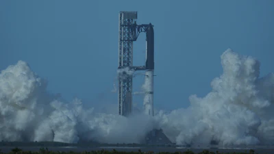 SpaceX's mega rocket Starship begins its take off but is aborted, in Starbase, Texas, Thursday, July 16, 2026.