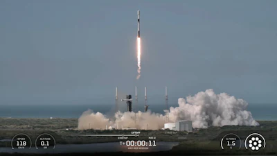 This image from video provided by SpaceX shows a Falcon 9 rocket carrying Northrop Grumman’s mission robotic vehicle — dubbed MRV, launches from Cape Canaveral, Fla., on Tuesday, July 21, 2026.