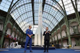 French President Emmanuel Macron, right, speaks as French European Space Agency astronaut Thomas Pesquet listens during the International Space Summit at the Grand Palais in Paris, Wednesday, Sept. 9, 2026.