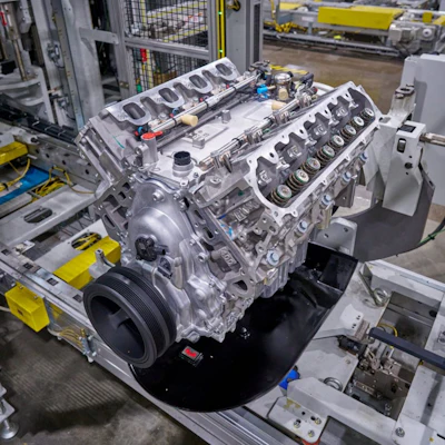 All-new Gen-6 6.6L V8 in process of assembly at GM's Flint Engine Operations.