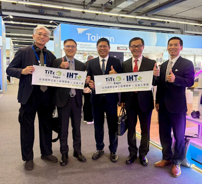 Executive Director of THTMA & GM of Yu Sheng Precision Tools, Hsieh Chih-Chien (center), represented the association at Automechanika Frankfurt to promote TiTE x IHT.