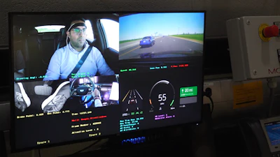Multi-camera dashcam display showing driver, road view, and vehicle telemetry data with speed and performance metrics