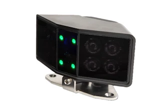 Black vehicle-mounted camera system with green LED indicators and adjustable bracket