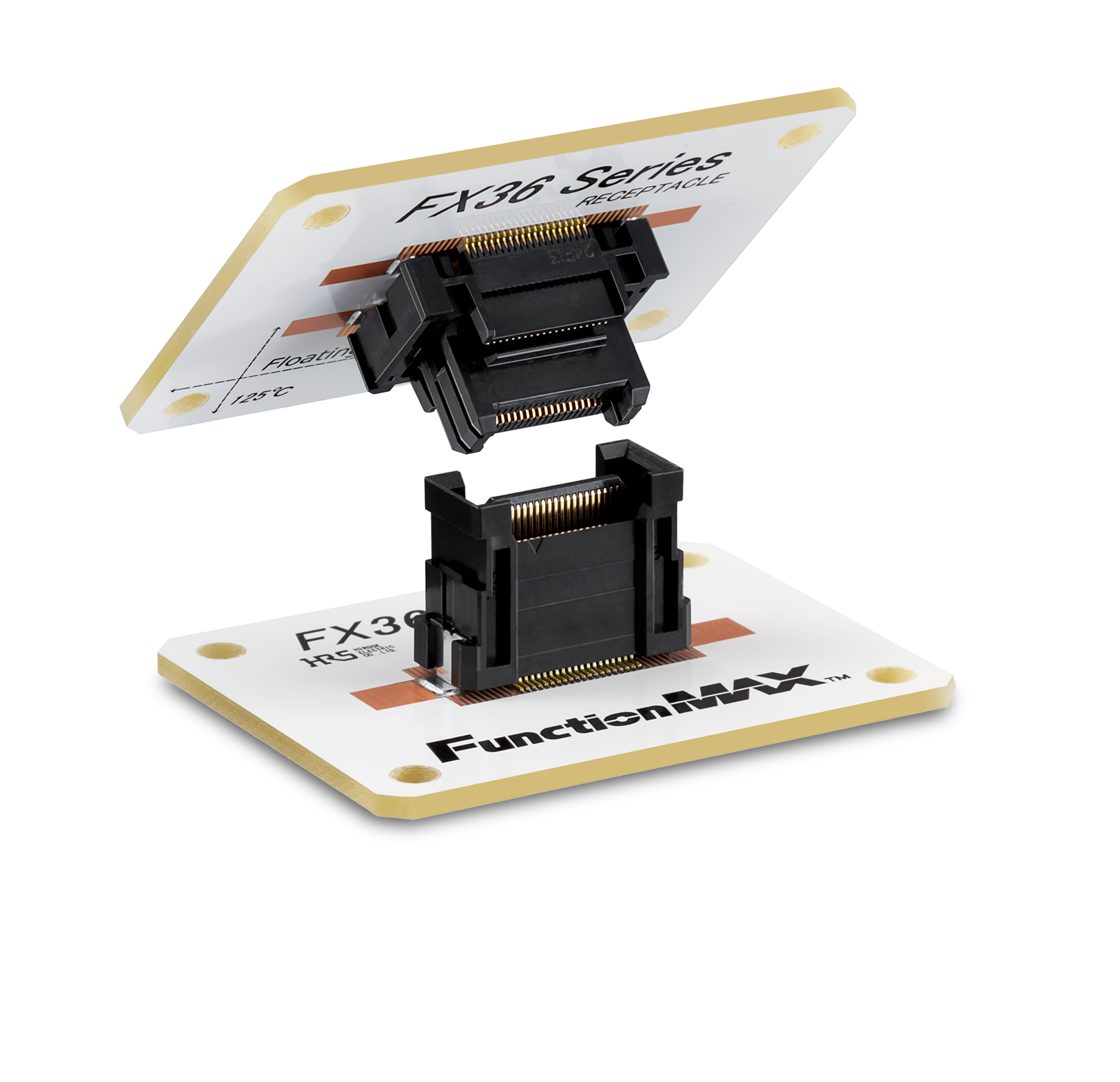 FunctionMAX electronic connector adapter with dual black socket modules and gold-trimmed white circuit board bases