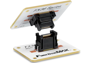 FunctionMAX electronic connector adapter with dual black socket modules and gold-trimmed white circuit board bases
