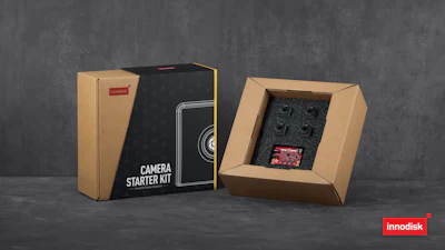 Innodisk Camera Starter Kit packaging with kraft boxes and black protective case containing camera accessories