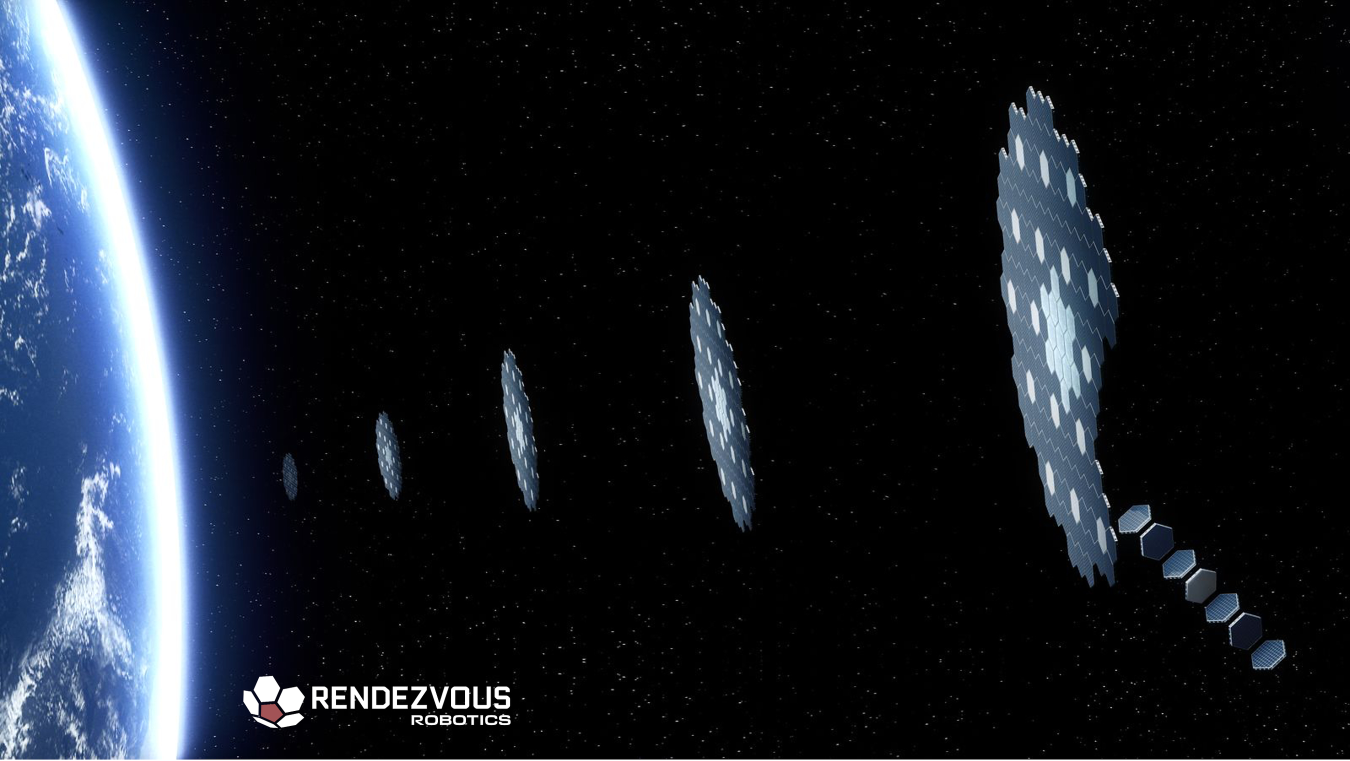 Rendezvous Robotics logo with satellite constellation in Earth orbit