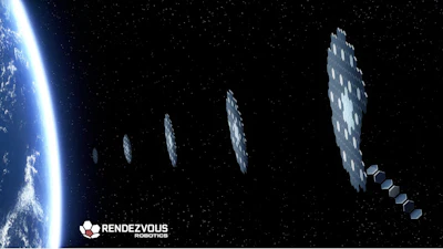 Rendezvous Robotics logo with satellite constellation in Earth orbit