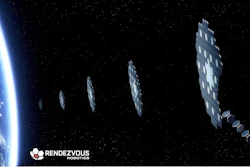Rendezvous Robotics logo with satellite constellation in Earth orbit